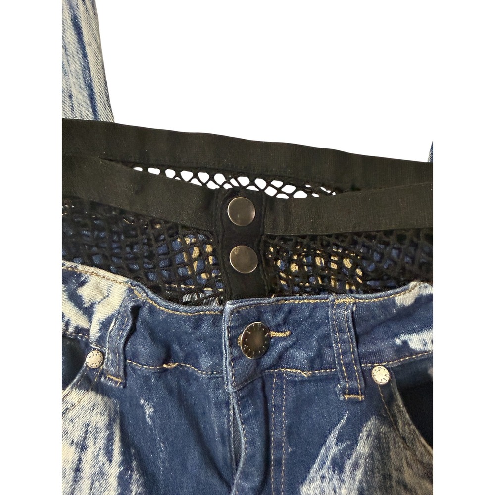VIP Jeans Blue Acid Wash Distressed Fishnet Waistband 32" Women Grunge Stretch - Picture 3 of 7